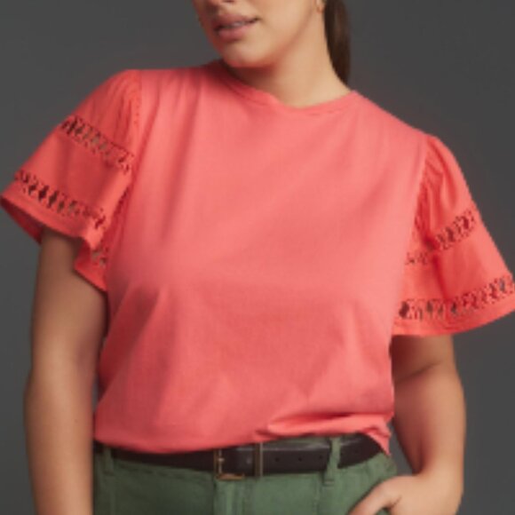 Brand New Self Contrast Flutter-Sleeve Cutwork Top - Picture 6 of 7